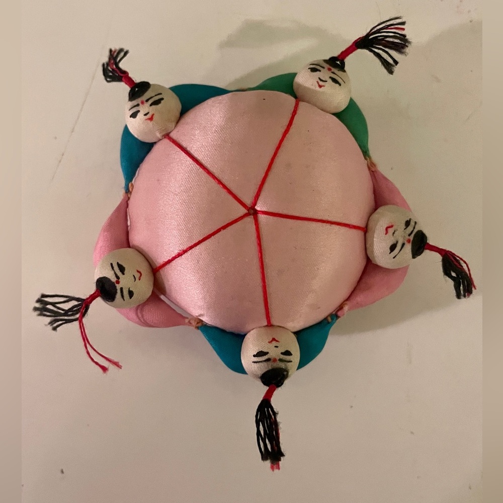 Vintage silk Chinese boys pin cushion